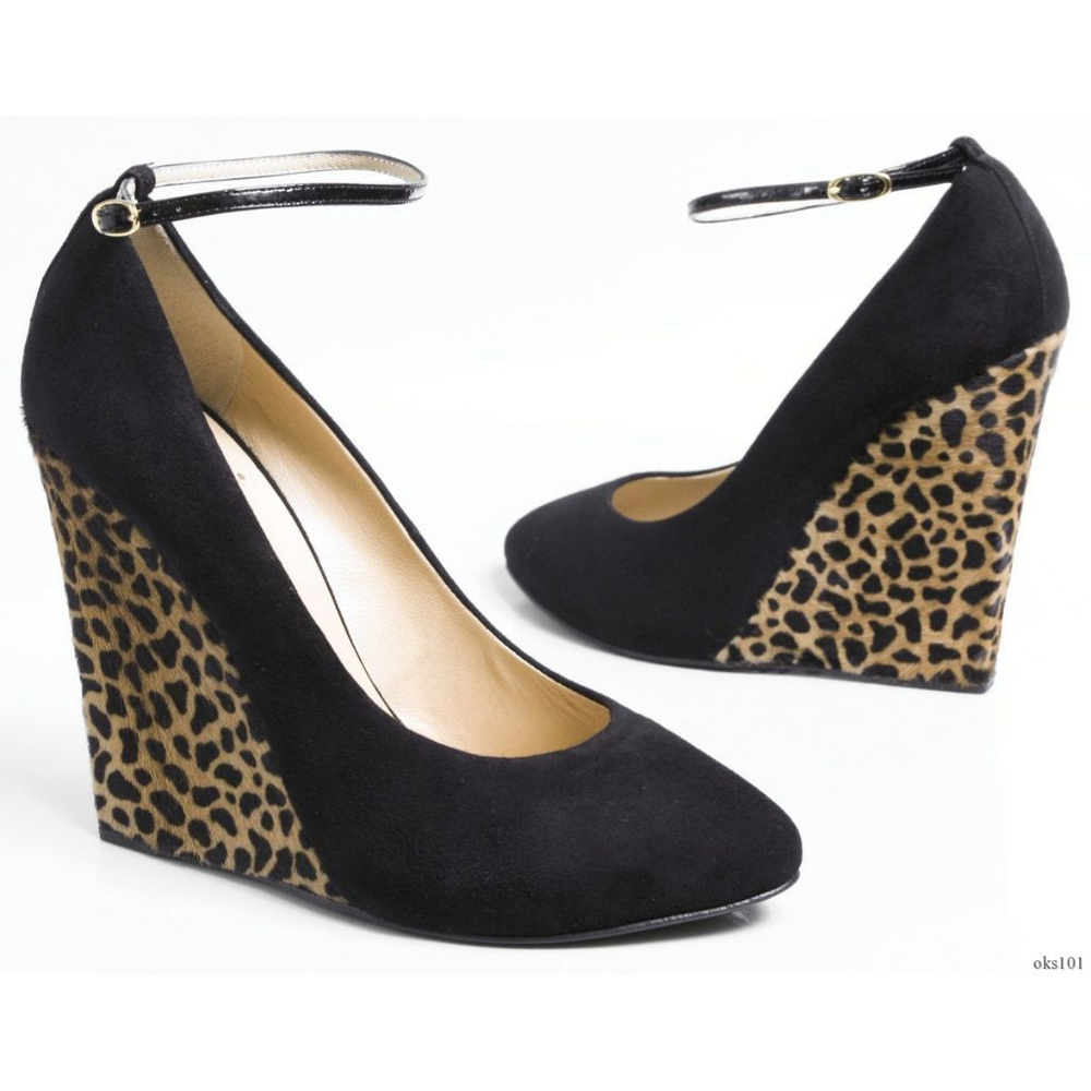 Women's Giuseppe Zanotti Black Leopard Print Wedge Heels US 6.5